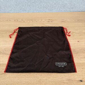 Coach Purse Dustbag Cover 12.5" x 13" Chocolate Brown Red Drawstring Logo